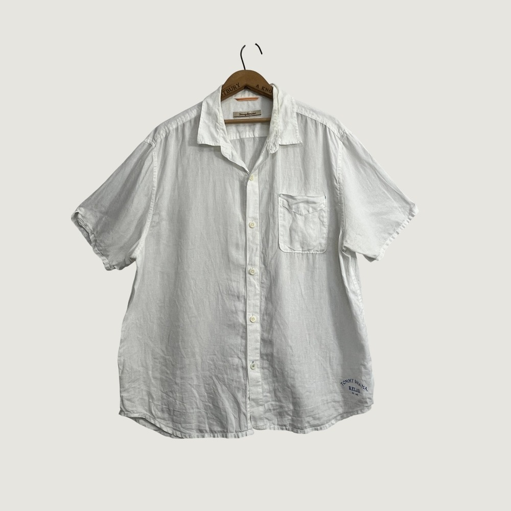 Tommy Bahama Relax Mens XL White 100% Linen Short Sleeve Button Down Shirt